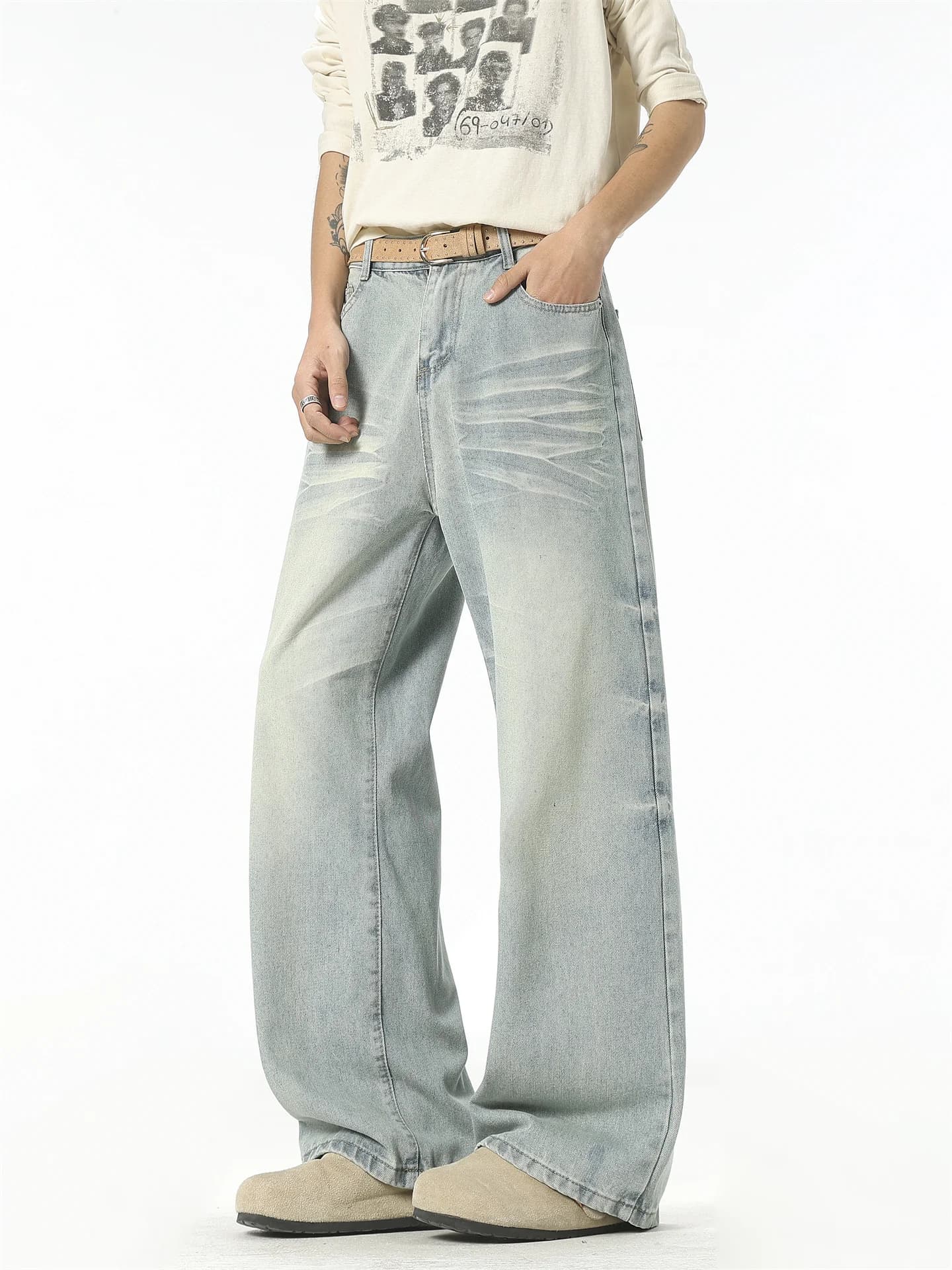 Retro American Cleanfit Jeans Men Trendy Brand Handsome High-End Loose Casual Straight Leg Floor-Length Pants