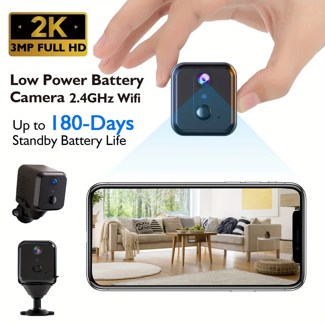 3mp HD Wifi Camera, samera wireless smart security, Mini Nanny Cam Wireless works with PIR motion detection, night vision,