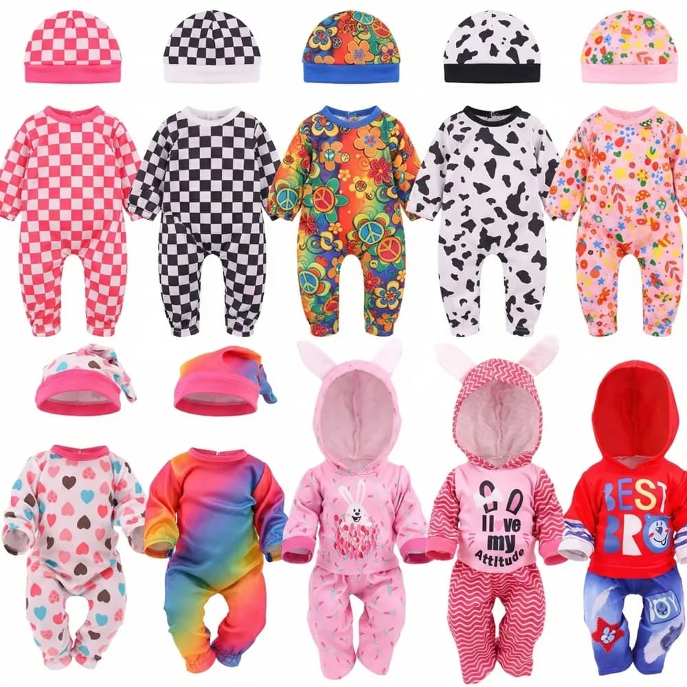 Vestiti per bambole, set da 2 pezzi, vestiti + cappello, completo carino per tutti i giorni, pigiama per bambole da 43 cm e accessori per bambole americane da 18 pollici, giocattoli fai da te per ragazze