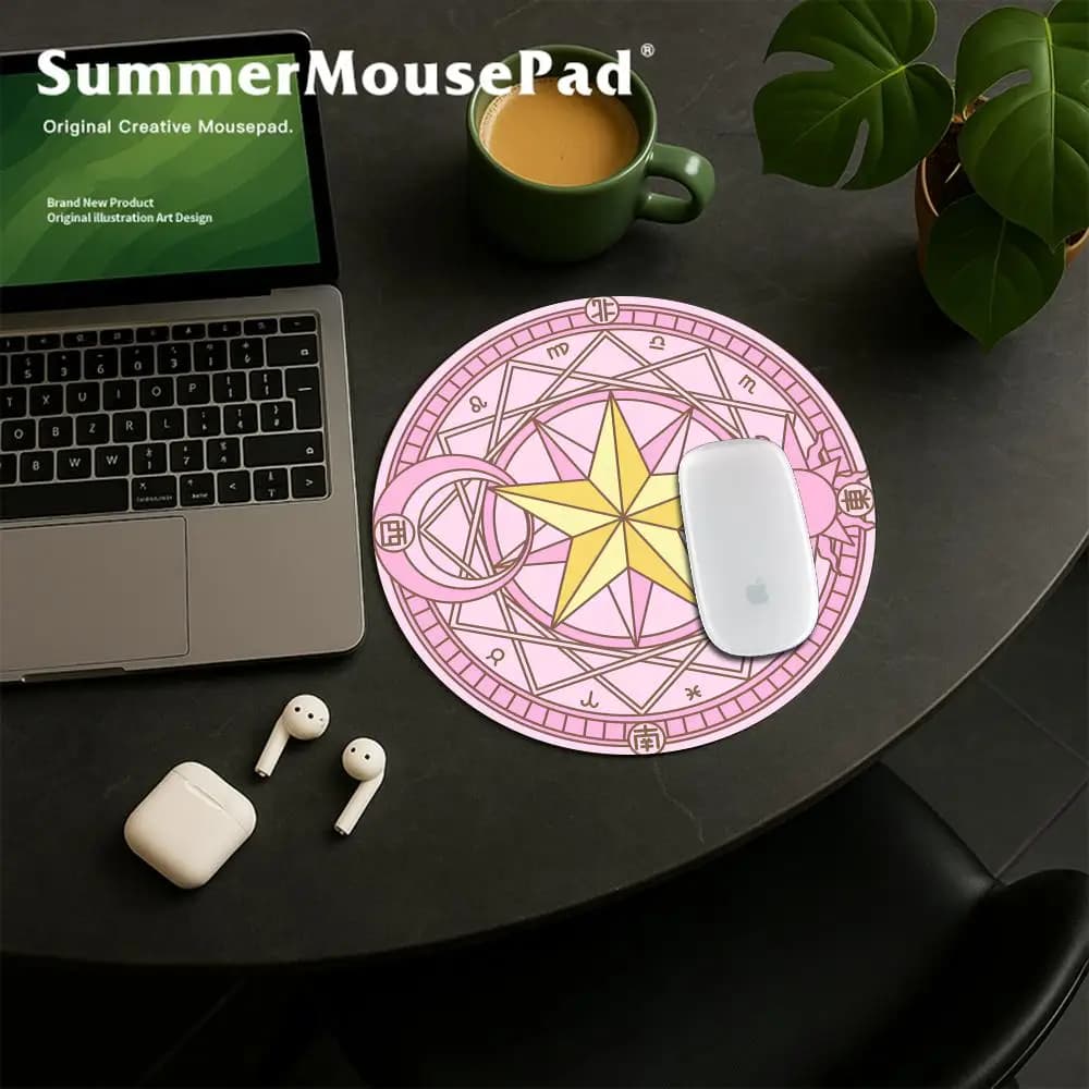 Tappetino per mouse rotondo piccolo antiscivolo Pink Magic Girls, tappetino per mouse per casa, ufficio, scrivania da gioco, accessori per tastiera del laptop, tappetini decorativi