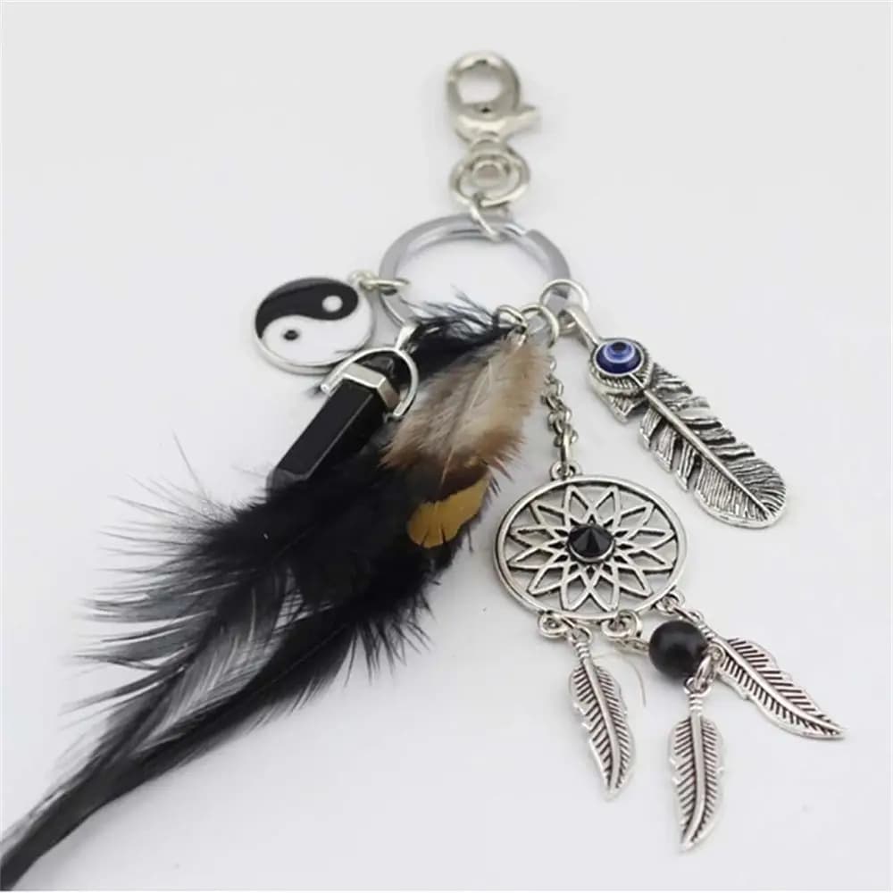 Car Hanging Bag Charm Feather Pendant Tassel Hamsa Evil Eye Keyring Dreamcatcher Keyring Dreamcatcher Keychain Feather Keychain