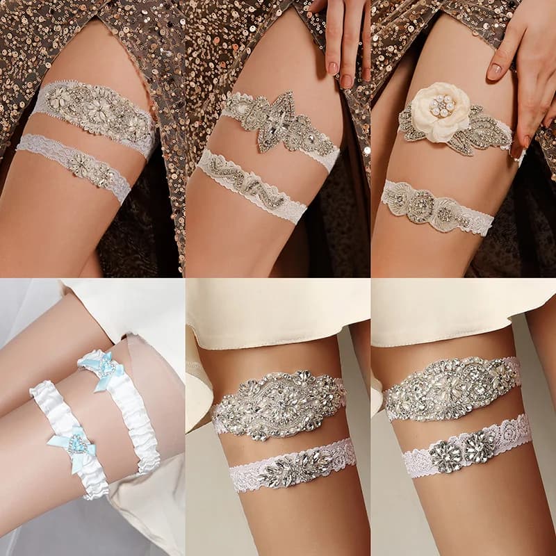 Rhinestone Lace Bridal Wedding Garters Jewelry Accessories for Women Party Crystal Bow Garter Leg Ring Loop Bridesmaid Gift