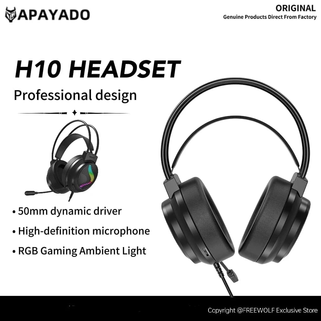 Cuffie Over-ear Cablate H10, Microfono Omnidirezionale APAYADO, Controllo Volume, Luci RGB, Auricolari con Cancellazione del Rumore per Gaming