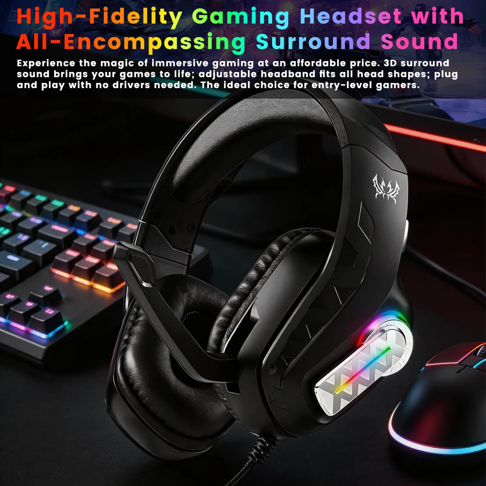 1PC G4100 Cuffie da gioco cablate RGB con audio surround 7.1, driver da 50 mm, microfono con cancellazione del rumore per PS4, PS5, PC, Xbox, Switch