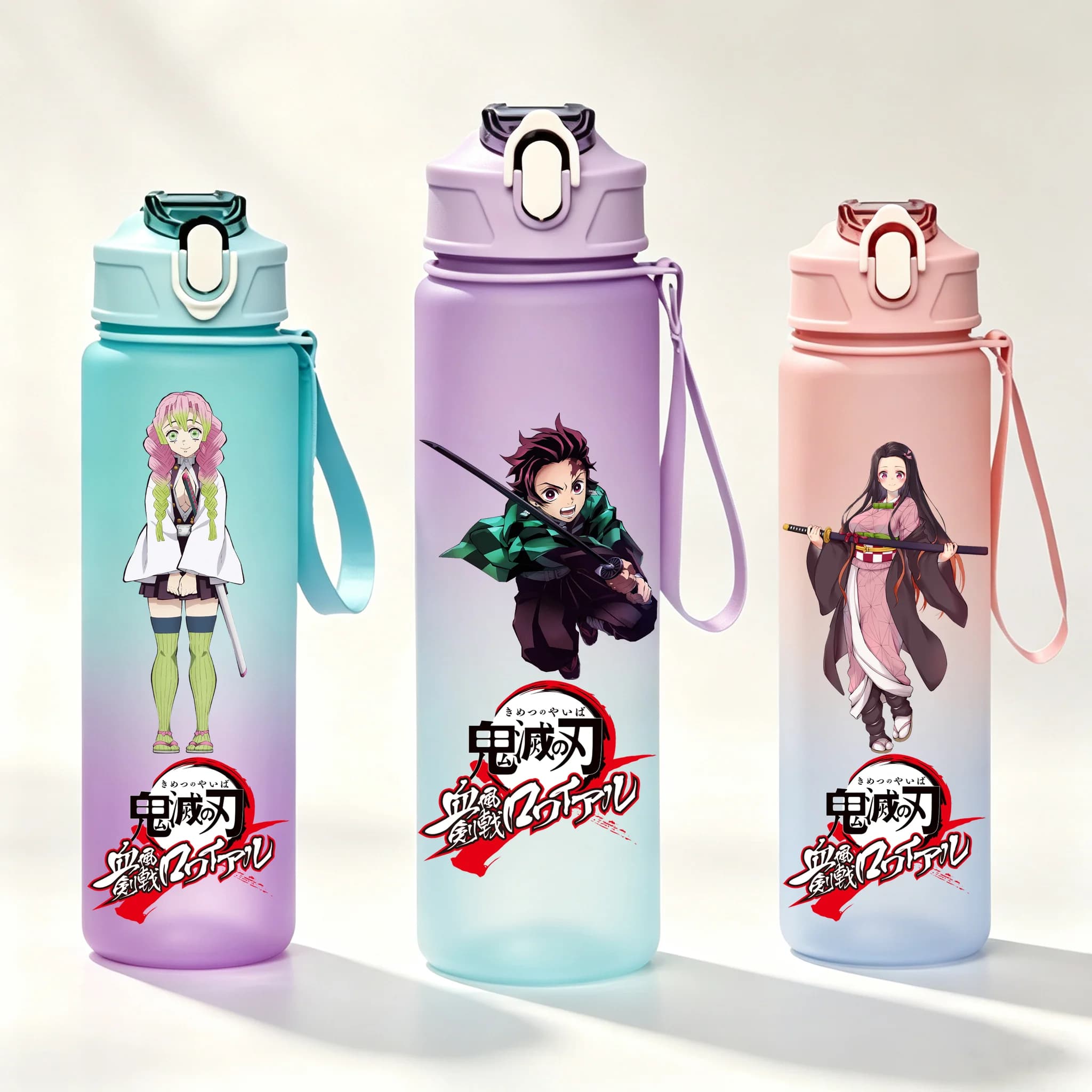750ml Demon Slayer: Kimetsu no Yaiba Sports Water Bottle Kamado Tanjiro Nezuko Plastic Water Cup With Portable Rope Kettle Gifts