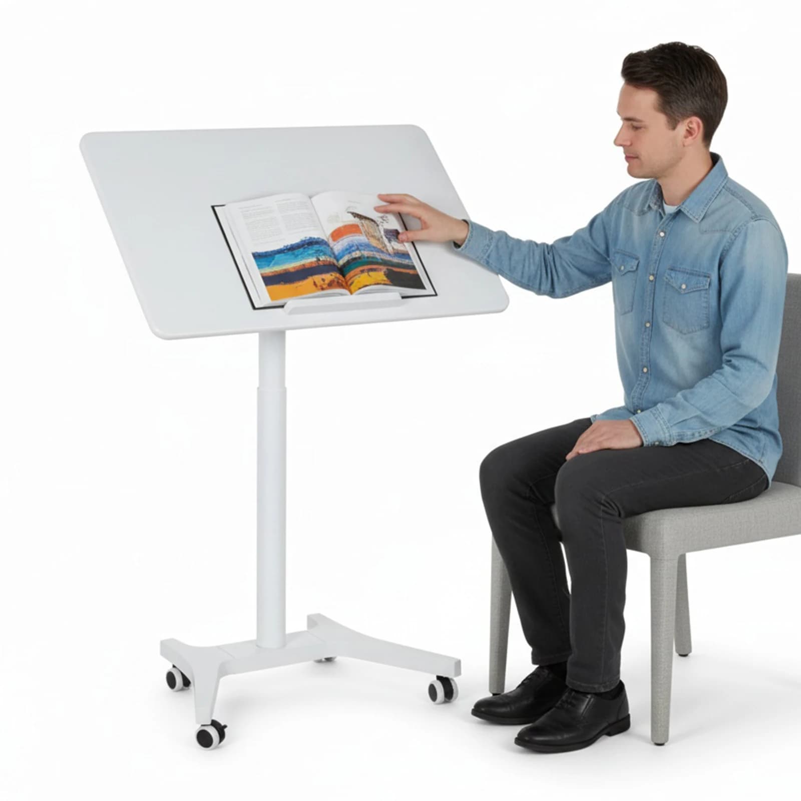 Scrivania pneumatica per laptop in piedi, scrivania per laptop con rotelle regolabile in altezza, pieghevole con freno per l'aula dell'home office