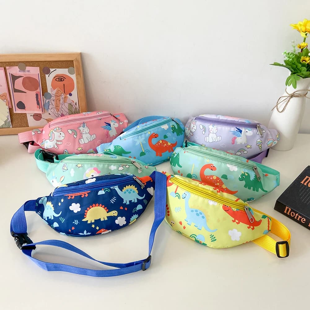 Bambini simpatico cartone animato dinosauro stampa borsa a tracolla marsupio bambini ragazzo ragazza denaro portamonete Fanny petto borsa a tracolla cintura per bambini