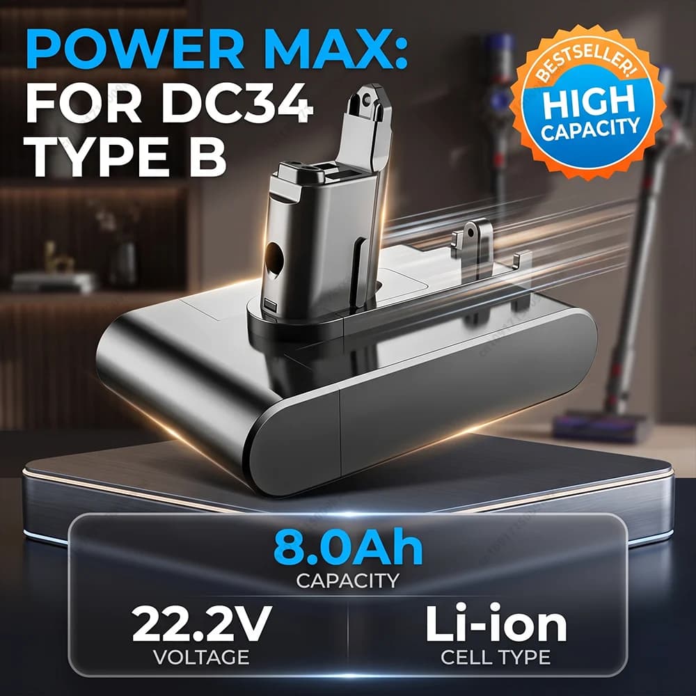 For Dyson DC45 DC31 DC35 DC44 DC34 Animal Handheld Vacuum, 22.2V 8000mAh Lithium Ion Rechargeable Battery Pack Type B Fit