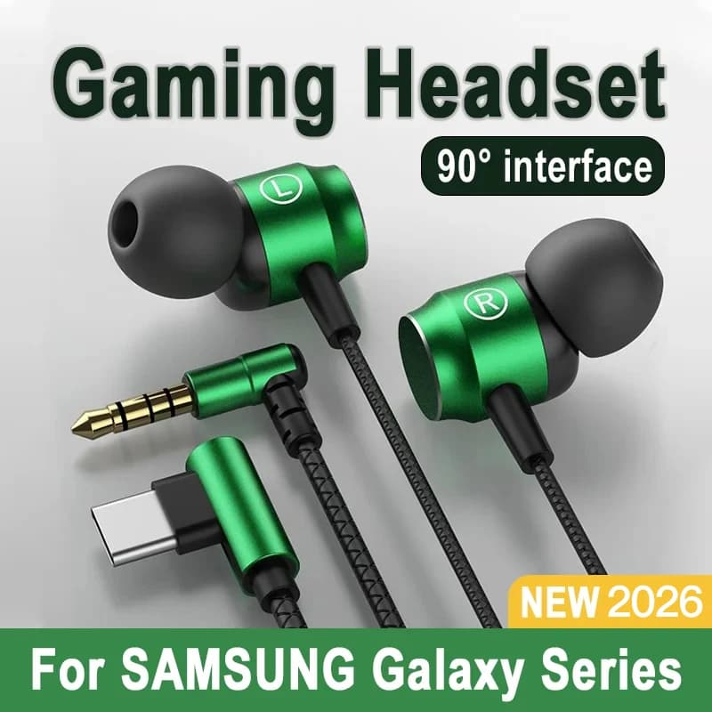 Per Samsung 90 ° Cuffie Gaming Cablate Jack con Audio Surround HiFi e Microfono, Connettore Type-C e Jack da 3,5mm, per Musica e Giochi, Compatibili con Galaxy S25, S24, iPhone 17