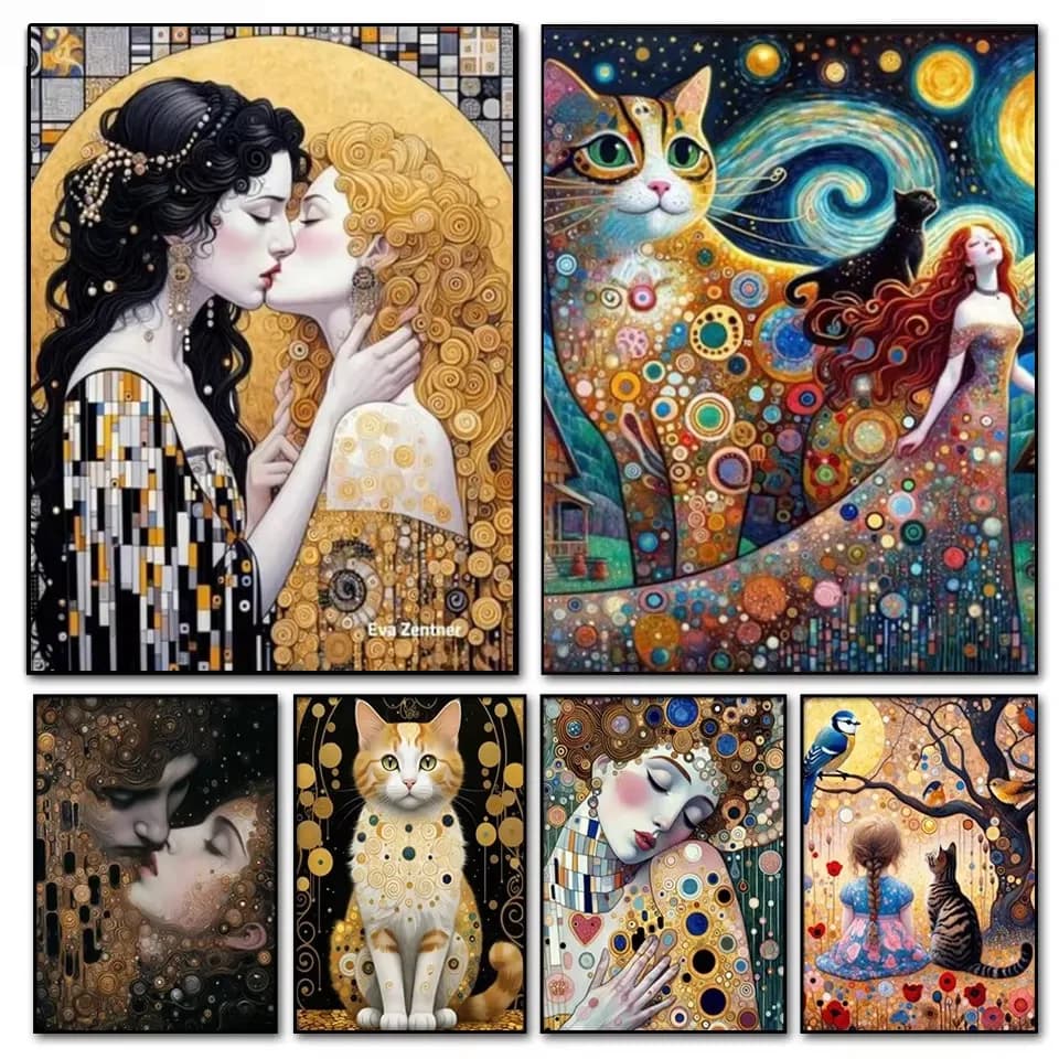 Gustav Klimt Cat 5D Diy Diamond Painting Full Square Round Drill Diamond Mosaic Kits Tree Of Life Woman Home Decor