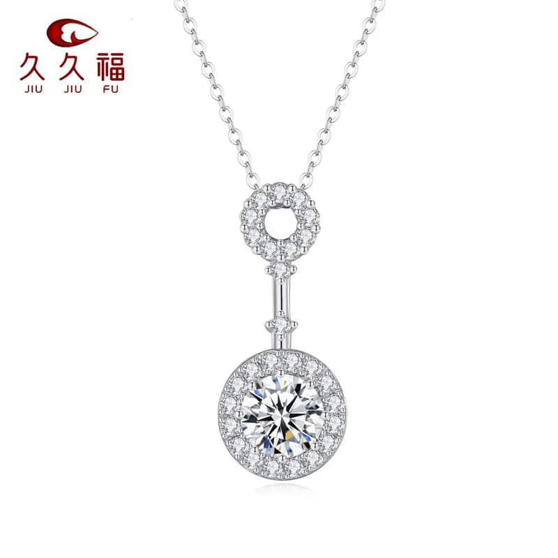 Collana con pendente a pendolo da donna, in platino PT950 e moissanite da 1 carato, crea un elegante effetto di lusso leggero.