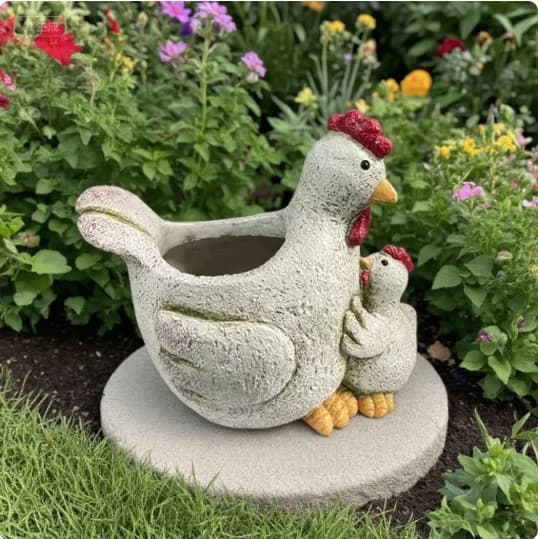 Espositore per piante da interno ed esterno Statua di pollo Vaso per piante Pollo in resina Portavasi Contenitore da giardino Accessorio da giardino