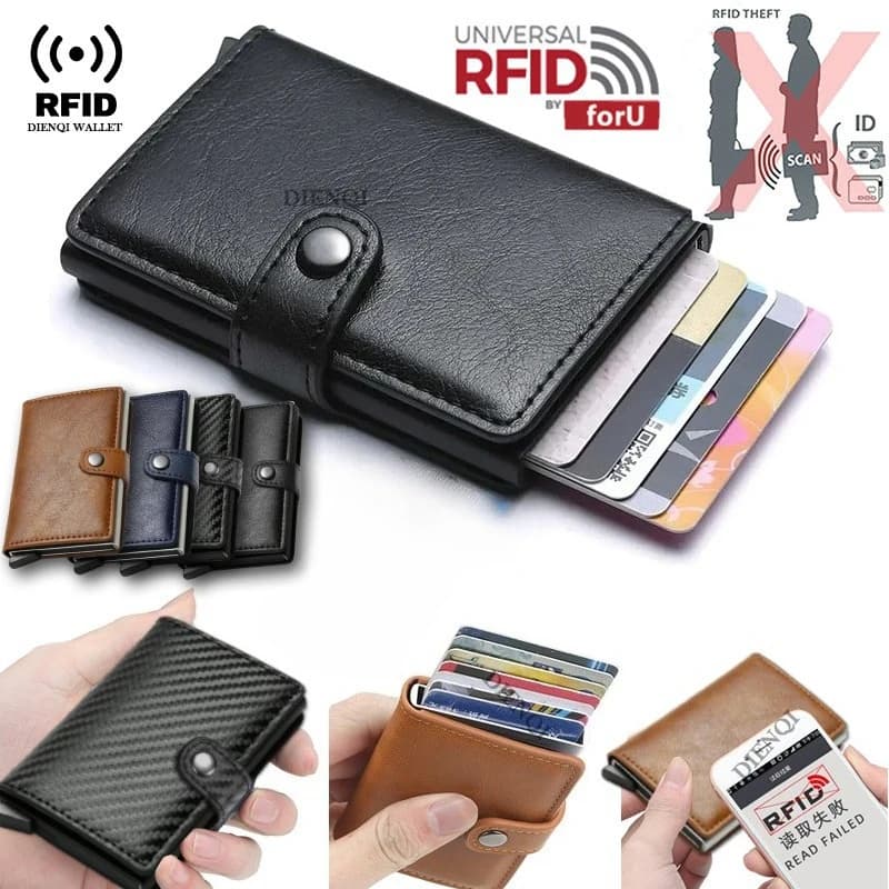 Portafoglio Smart RFID di Lusso in Metallo per Carte di Credito e Biglietti da Visita, Porta Tessere Minimalista da Donna e Uomo