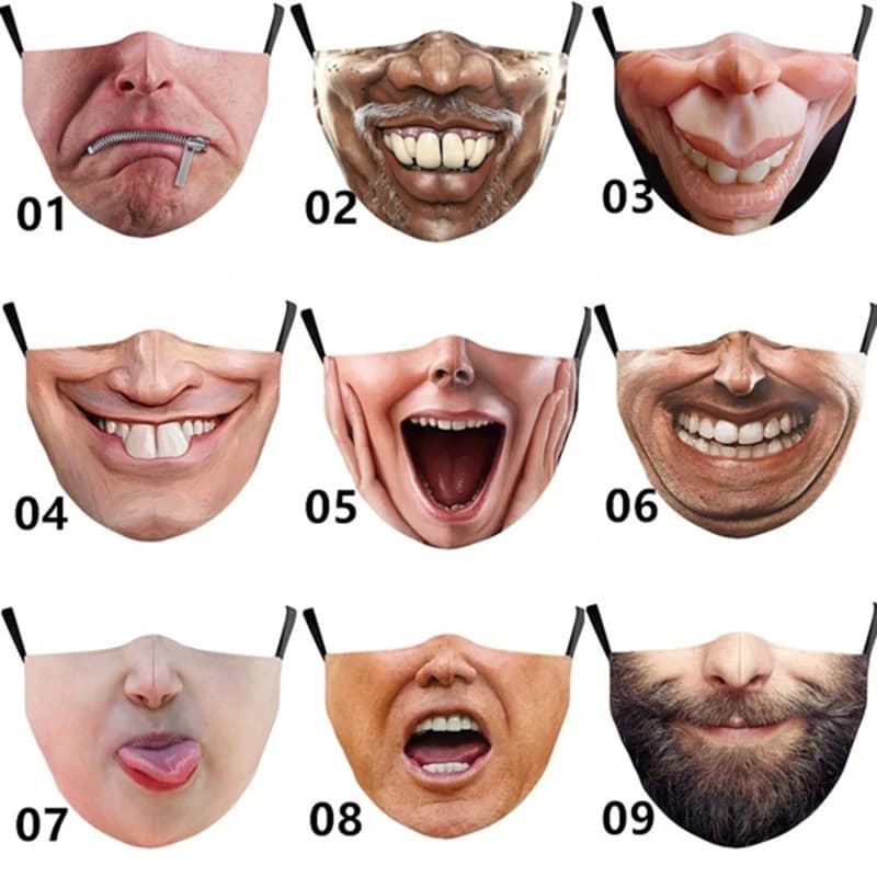 Maschere per la bocca per adulti di Halloween Espressioni facciali stampate divertenti Mascara lavabili Visiera Masque Maschere per il viso Misto cotone