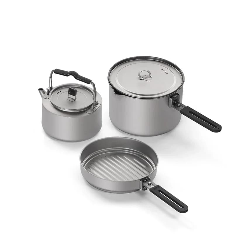 Pure titanium outdoor pot stove, camping equipment supplies,titanium alloy kettle, field camping tableware, portable set of pots