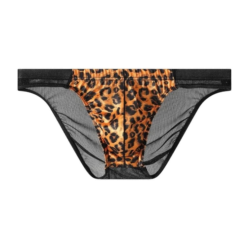Slip a triangolo leopardato alla moda, traspirante, a vita bassa, sottile, in rete trasparente, per uomo