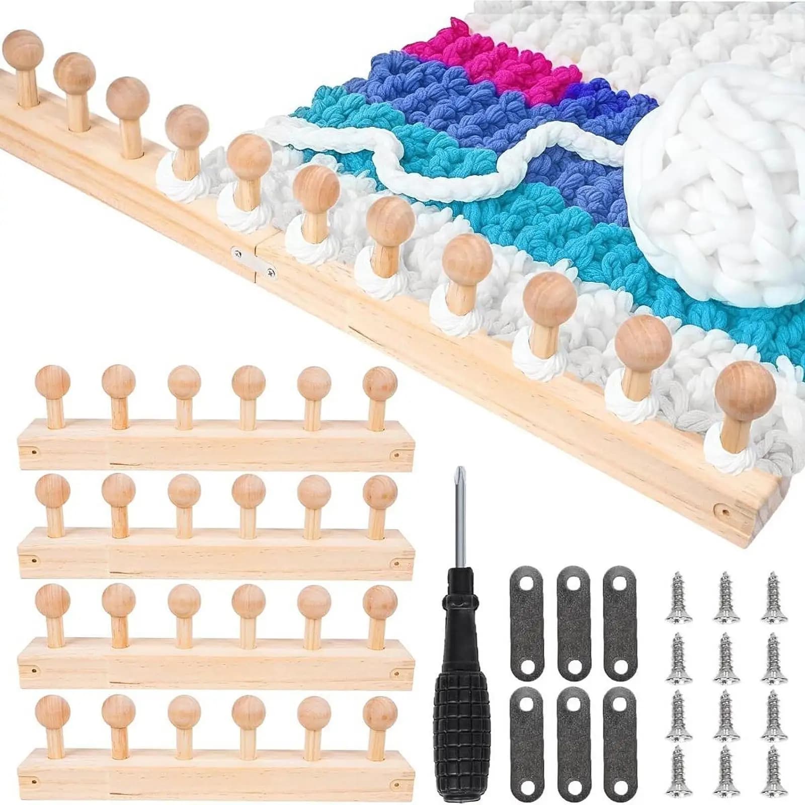 Handcrafted Wooden Weaving Loom Chunky Blanket Kit Adjustable Knitting Frame for Throw Blanket DIY Beginner Projects