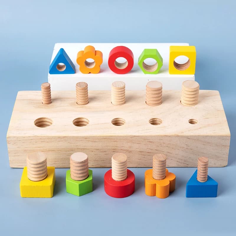 Puzzle in legno con abbinamento di viti - Divertente giocattolo cognitivo con riconoscimento geometrico dei colori con blocchi di colori misti - Design in legno naturale