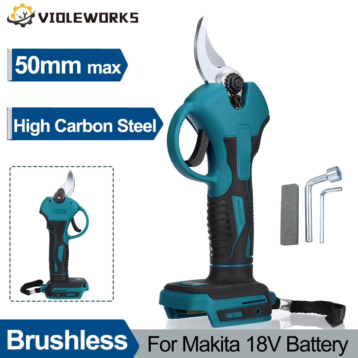 50mm Brushless Cordless Electric Pruner Pruning Shears Fruit Tree Bonsai Pruning Branches Cutter Tools For 18V Battery