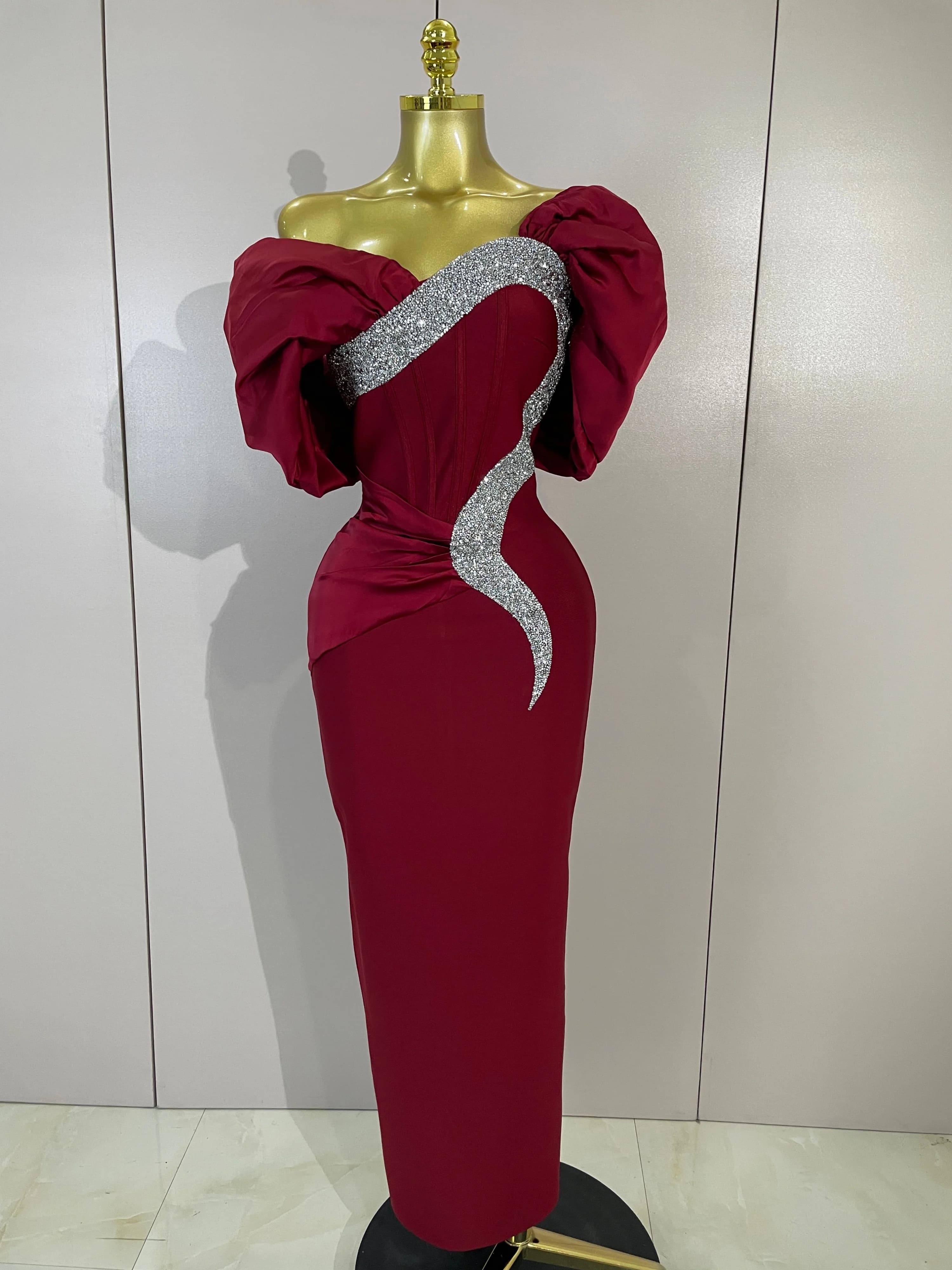 Elegance Off The Shoulder Shiny Rhinestones Bodycon Long Bandage Dress Women Celebrate Evening Party Birthday Prom Wedding Dress