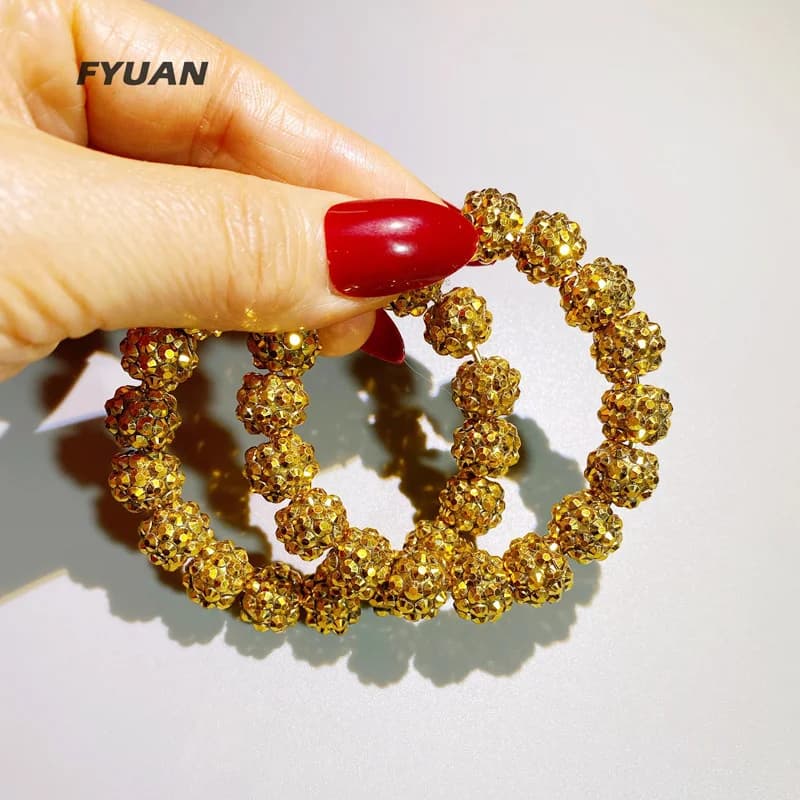 FYUAN orecchini a cerchio con sfera di cristallo di moda orecchini con strass geometrici Oversize per gioielli da donna