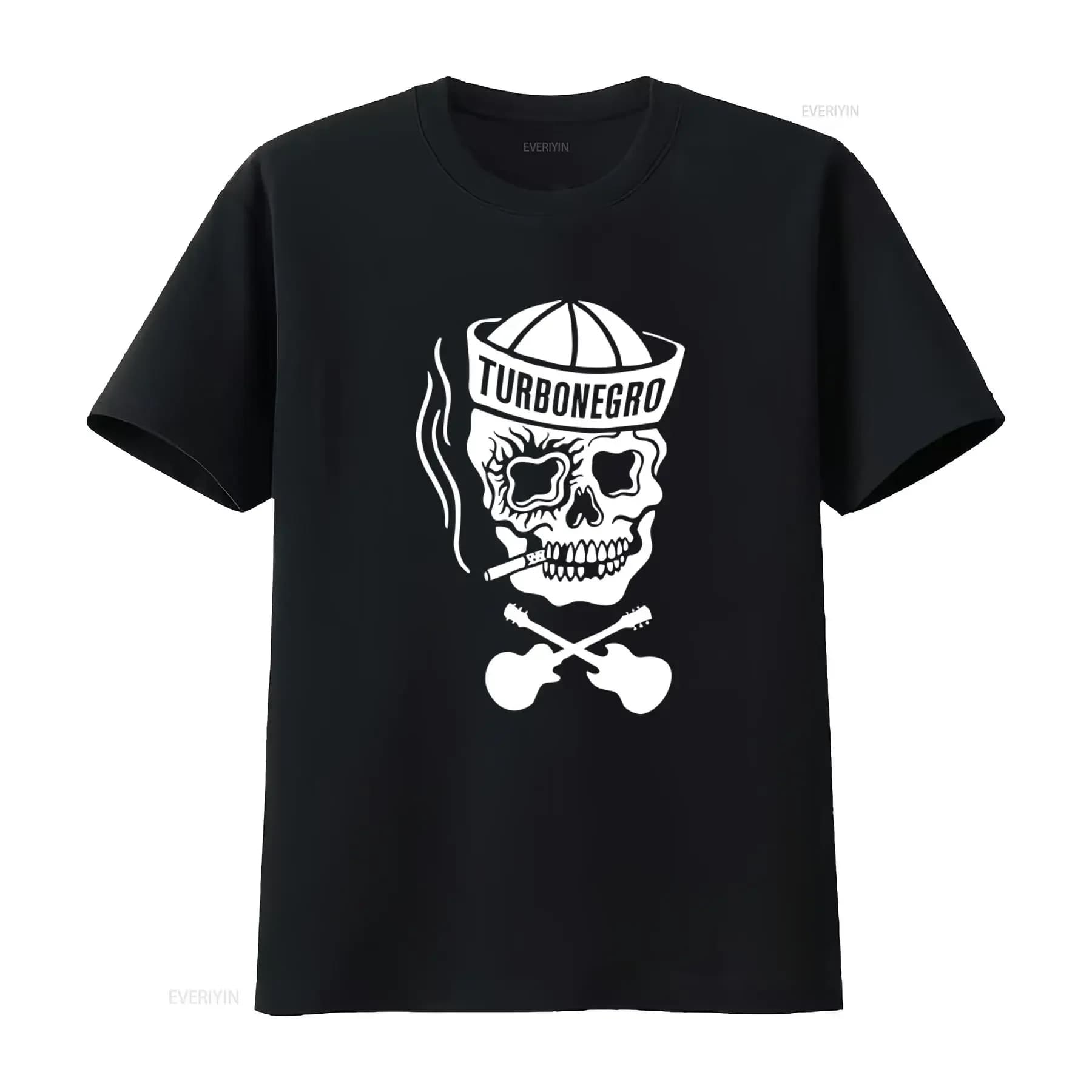 T-shirt Nera Ufficiale Turbonegro Sailor con Design Teschio e Chitarra Rock Punk, Vintage Lavata, Morbida, Abbigliamento Designer Streetwear Casual