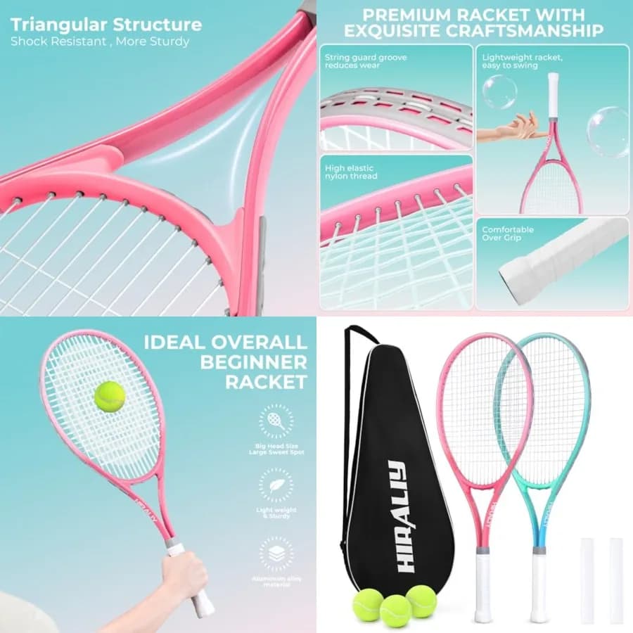 Set di 2 Racchette da Tennis per Adulti Principianti - Racchette Leggere in Alluminio da 27 Pollici con 3 Palline e Borsa - Anti-Vibrazione