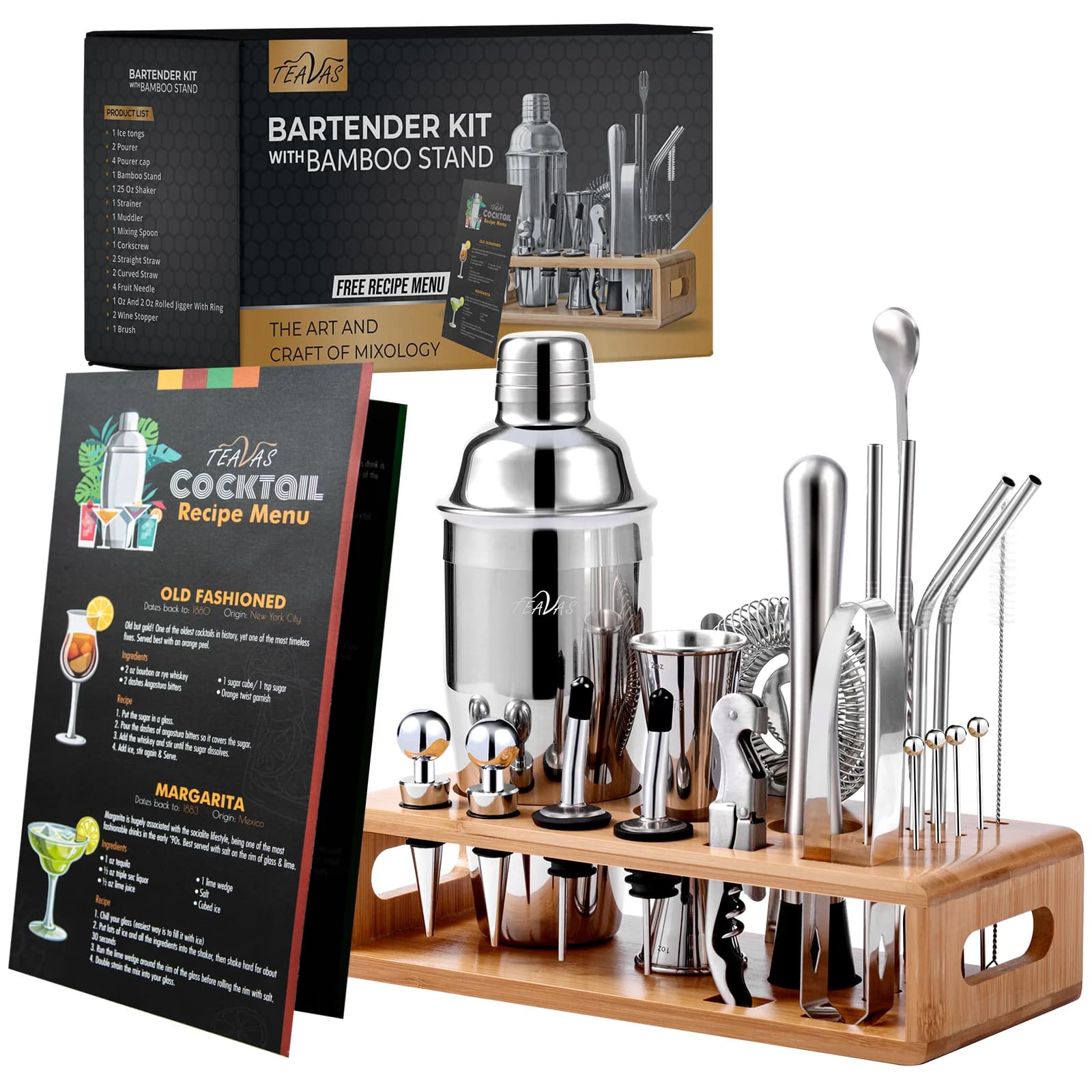 TEAVAS Kit Barista Mixology da 25 Pezzi con Cocktail Shaker e Jigger Giapponese - Set Shaker Mixer per Cocktail e Alcol - Articoli da Bar