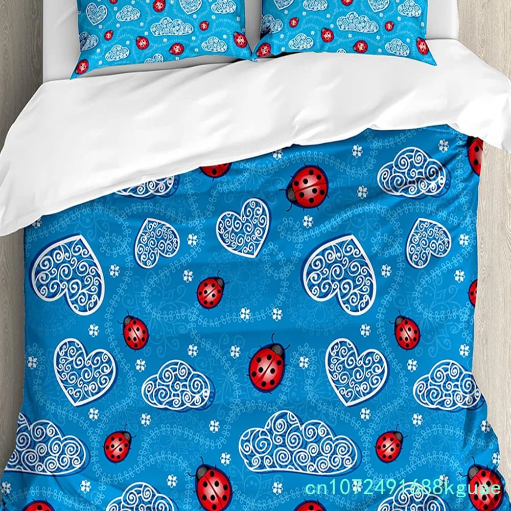 Ladybugs Bedding Set Comforter Duvet Cover Pillow Shams Ladybugs And Ornate Clouds Magic In The Air Bedding Cover Double Bed Set