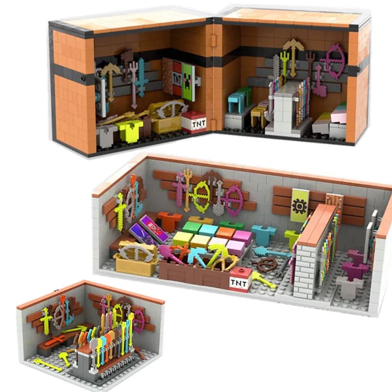 MOC My World Armi Storage Room Brick Alex Steve figure Accessori Building Block Toy Collezione militare classica