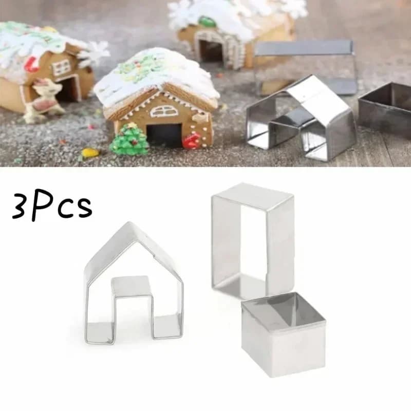 3 pezzi fatti a mano creativi di Natale casa di pan di zenzero set di formine per biscotti stampi per biscotti in acciaio inossidabile taglierina per sandwich con timbro per biscotti