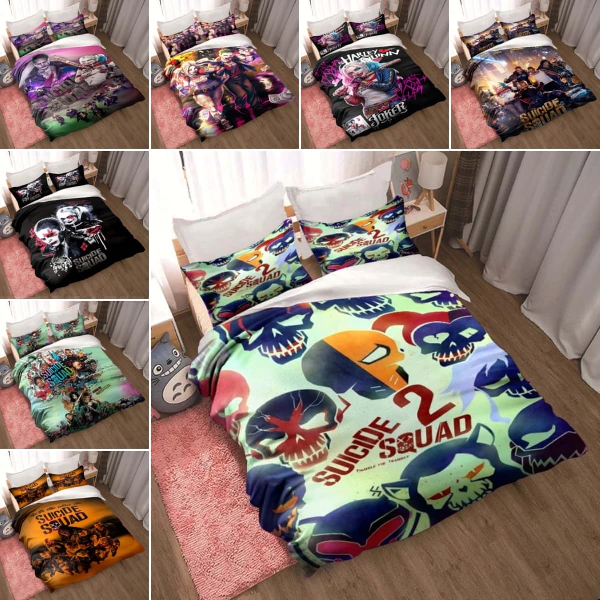 The action movie "Suicide Squad" bedding set, including one duvet cover and two pillowcases, creates a comfortable home space an