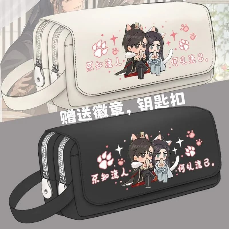 Anime The Husky and His White Cat Shizun Chu Wanning Mo Ran Cartoon Oxford Cloth Student Flip Pen Bag astuccio per matite cancelleria