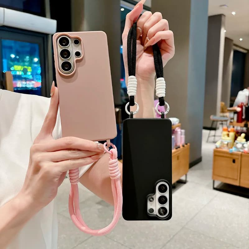 Custodia protettiva antiscivolo per telefono con decorazione semplice a cinturino da polso, adatta per Samsung Galaxy S26 S24 S25 Ultra Plus