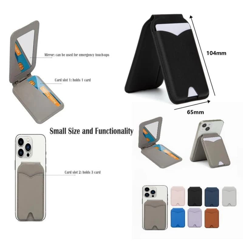 Magnetic Wallet Stand With Mirror PU Leather Card Holder Phone Stand For All Universal Smartphones For Small Crossbody Bag Carry