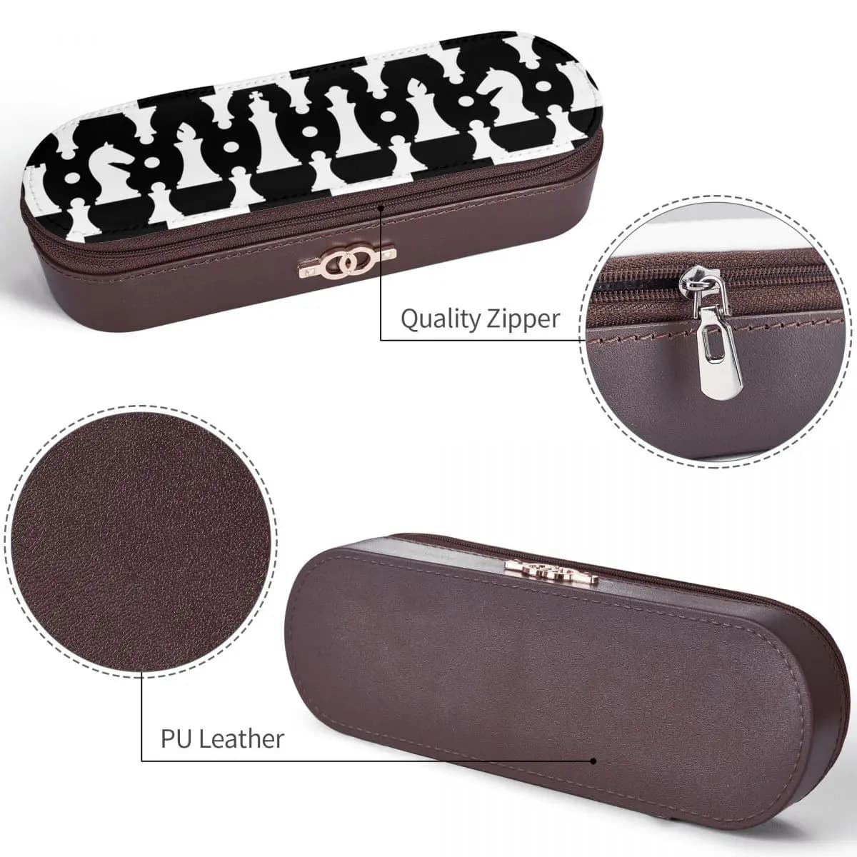 Chess Pieces On Board Chessboard Leather Pencil Cases Pencil Pouch Storage Stationery Supplies Pen Box Pencil Bag for Kids