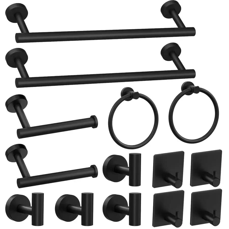 Set di Accessori per Bagno in Nero Opaco, Set di Accessori per Bagno in Acciaio Inossidabile, Set Portasciugamani da Parete, Porta Asciugamani per Bagno M