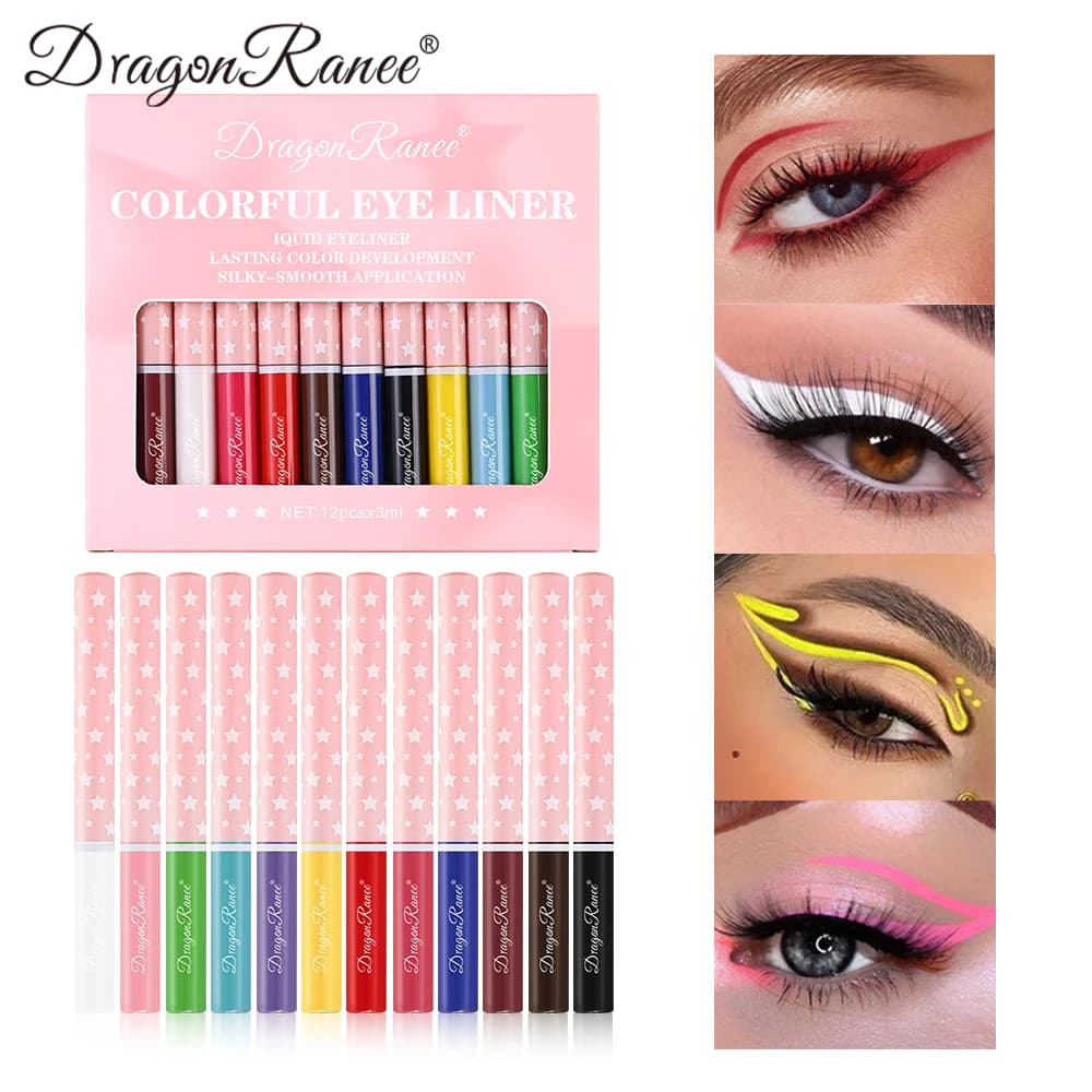 Set di 12 penne per eyeliner, set di pennarelli per ombretti per feste, ad asciugatura rapida, lisci, senza sbavature, ultrafine, di lunga durata, che non sbiadiscono, con contorno preciso