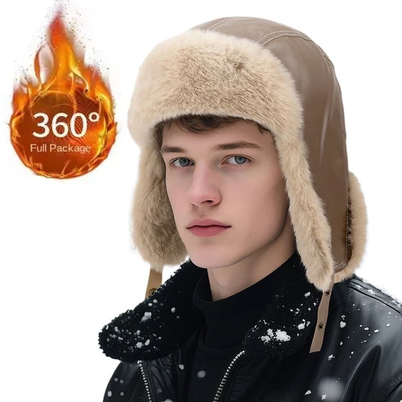 Cappello invernale spesso caldo russo Colbacco per uomo Cappello da pilota aviatore bomber da cacciatore Berretto da neve in pelle di pelliccia sintetica con paraorecchie