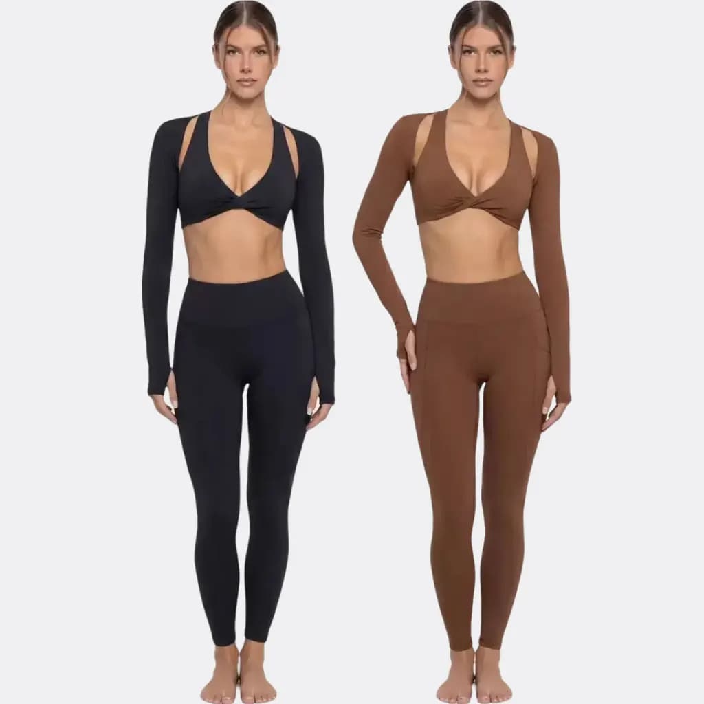Set Yoga a Maniche Lunghe Effetto Nudo per Donna, Maglia a Compressione ad Asciugatura Rapida, Abbigliamento Sportivo per Fitness all'Aperto