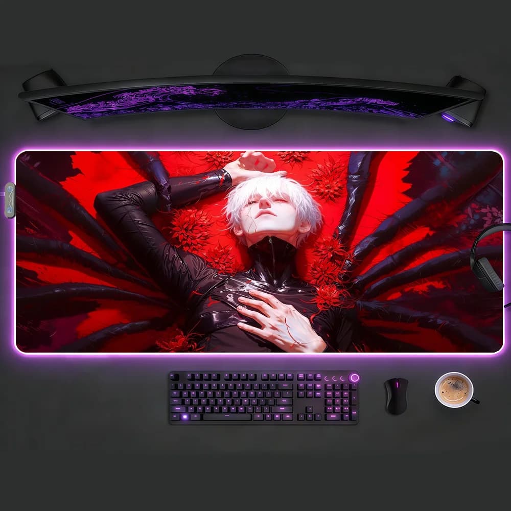 Tappetino per mouse Anime T-Tokyo G-GhoulS Tappetini da tavolo a LED Tappetini da scrivania retroilluminati in gomma antiscivolo XXL RGB Superficie impermeabile