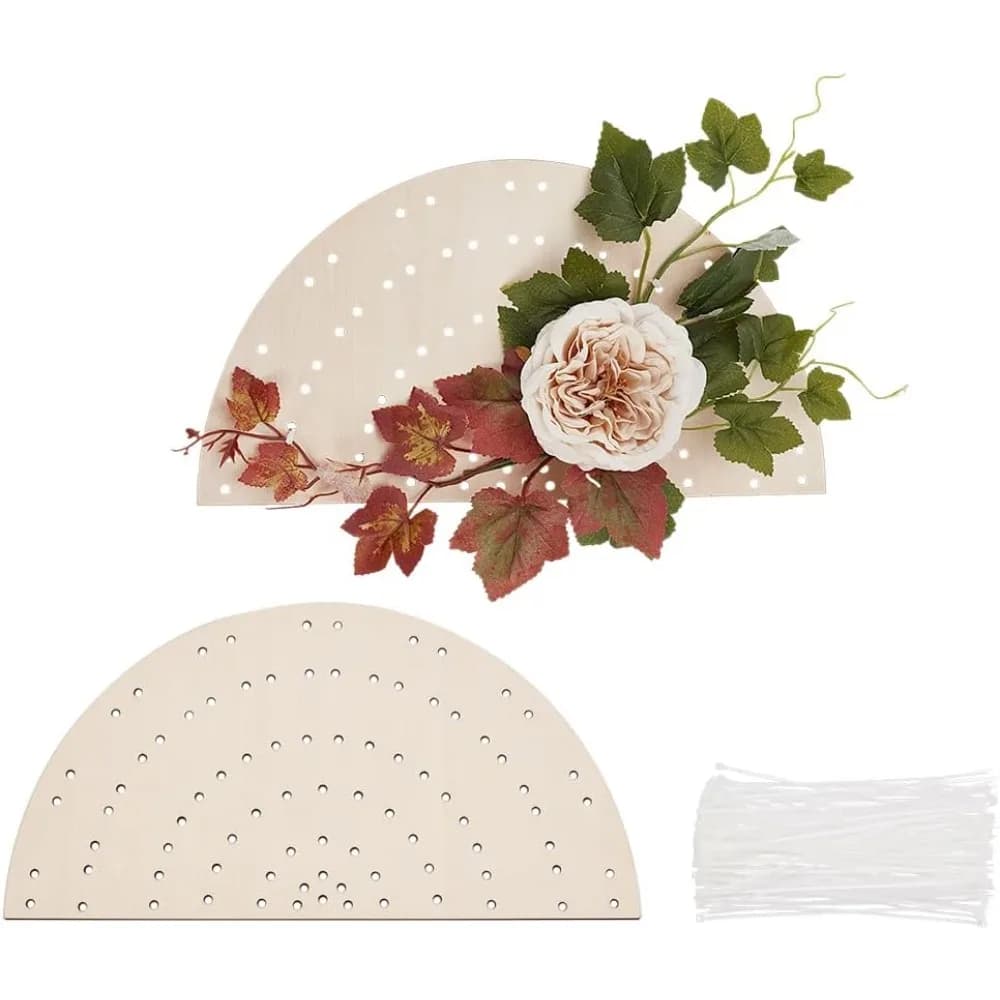 2 pannelli per ghirlande di legno da 7,4x14,1 pollici, pannelli per ghirlande semicircolari con fascette in nylon, tavole per fiori con fori, cornice per ghirlande
