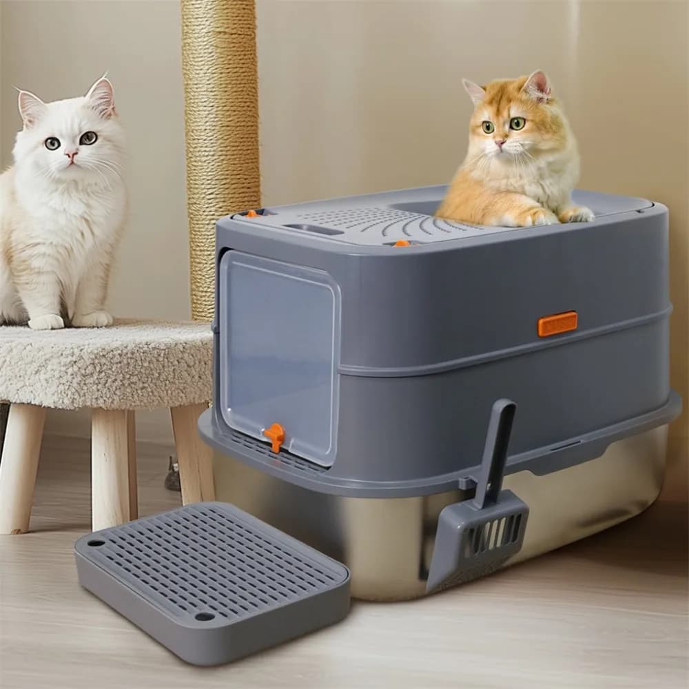 Scatole per lettiera per gatti Jumbo in acciaio inossidabile Scatole per toilette multi-gatti con coperchio rimovibile
