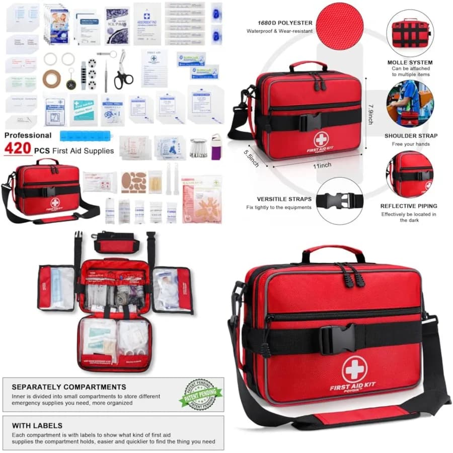 Premium 420 Piece Large First Aid Kit for Home, Car, Travel, Camping, Truck, Hiking, Sports, Office, Vehicle Outdoor Emergencie