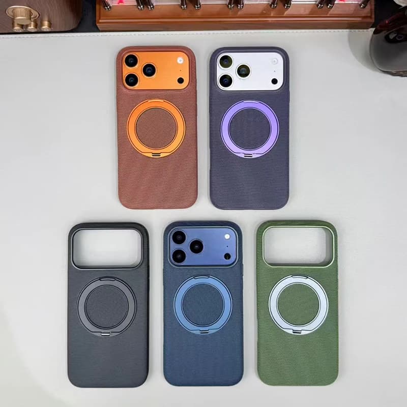 Official Technology Woven Pattern 360° Rotating Bracket Phone Case For Magsafe For IPhone 17 Pro Max 13 14 15 16 Protective Case