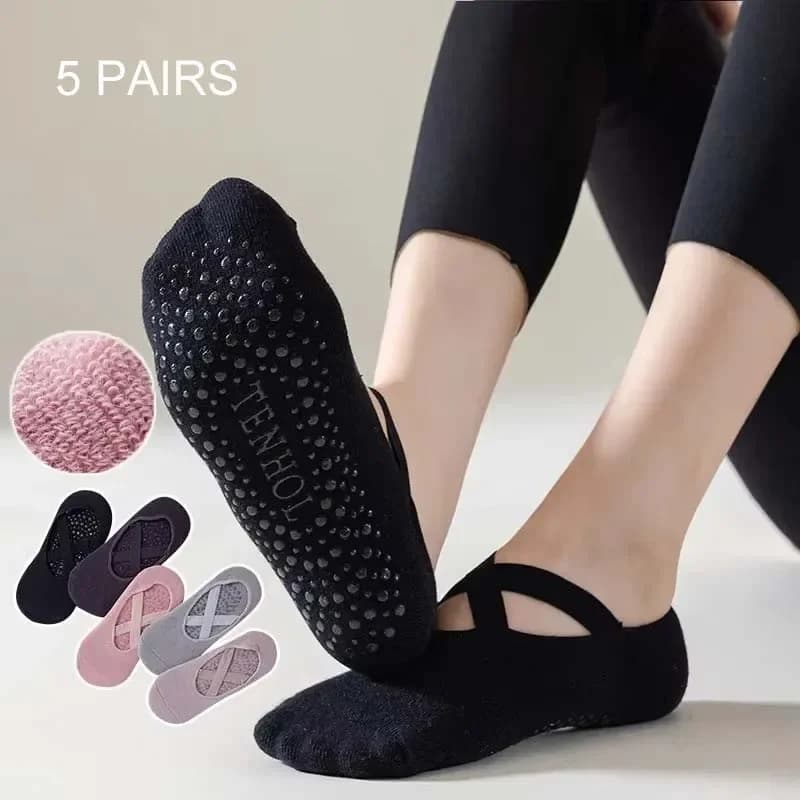 3/5/1 Anti-slip Socks in Cotton and Silicone for Women, Breathable, for Pilates, Dance and Fitness