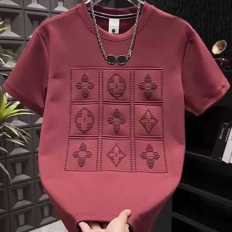2025 estate nuovi uomini versatili industria pesante lettera stampa in acciaio t-shirt a maniche corte moda casual girocollo pullover top