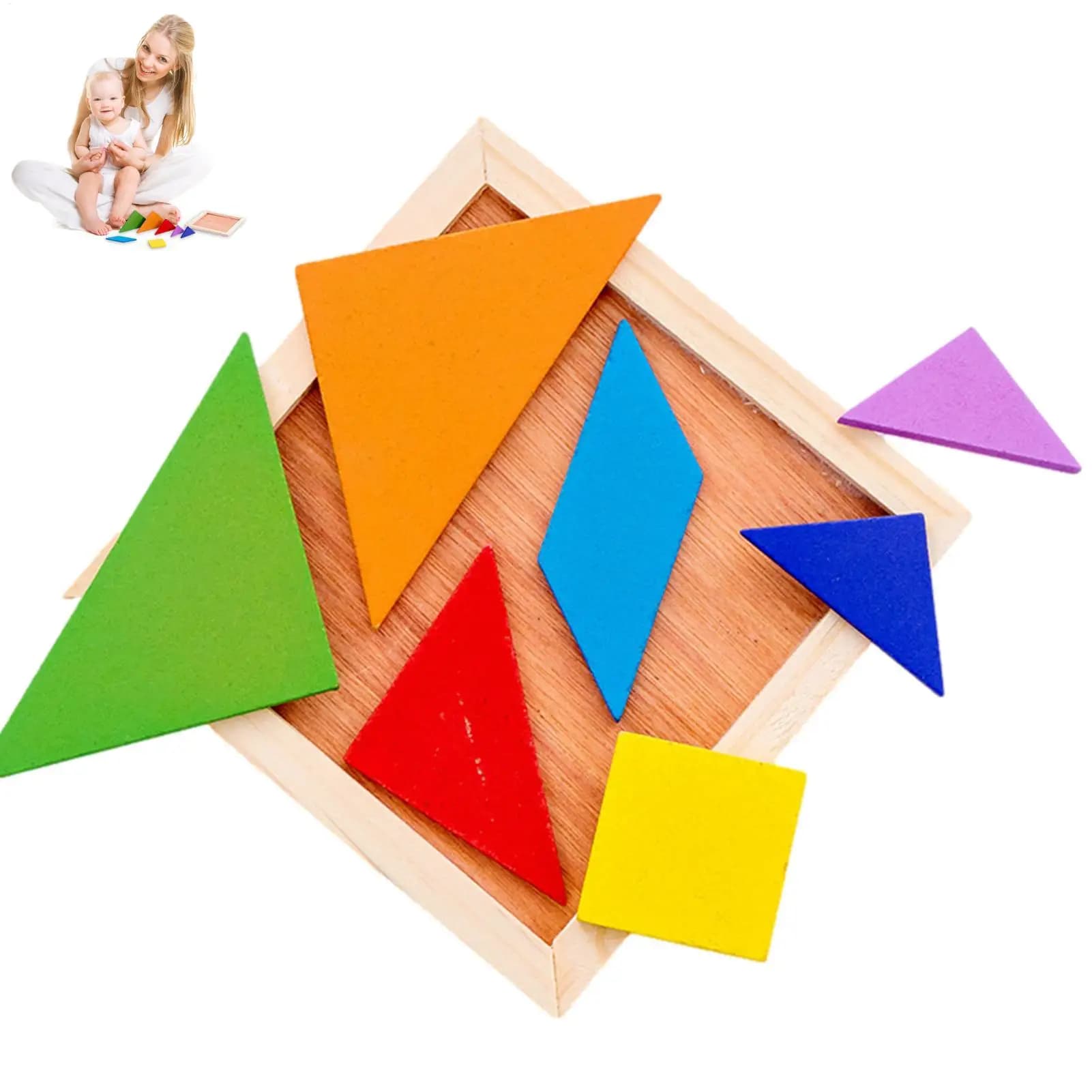 Tangram in legno, puzzle colorati per bambini in età prescolare, blocchi educativi per giochi di abbinamento a casa e a scuola