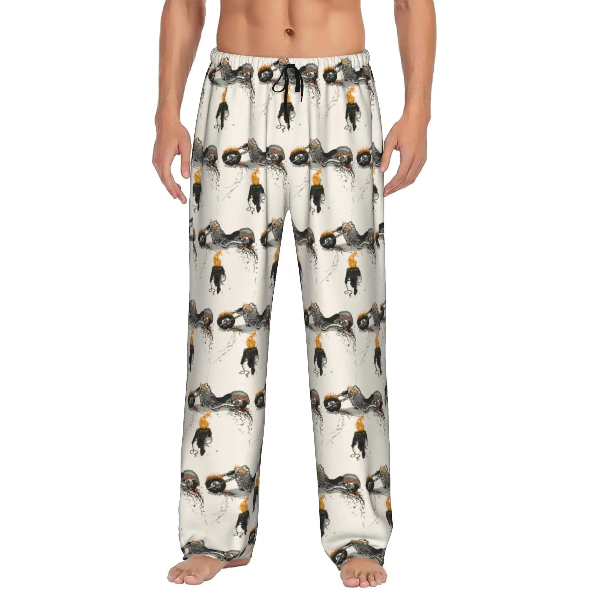 Pantaloni del Pigiama Personalizzati da Uomo con Stampa Anime Ghost Ride, Pantaloni da Notte con Tasche