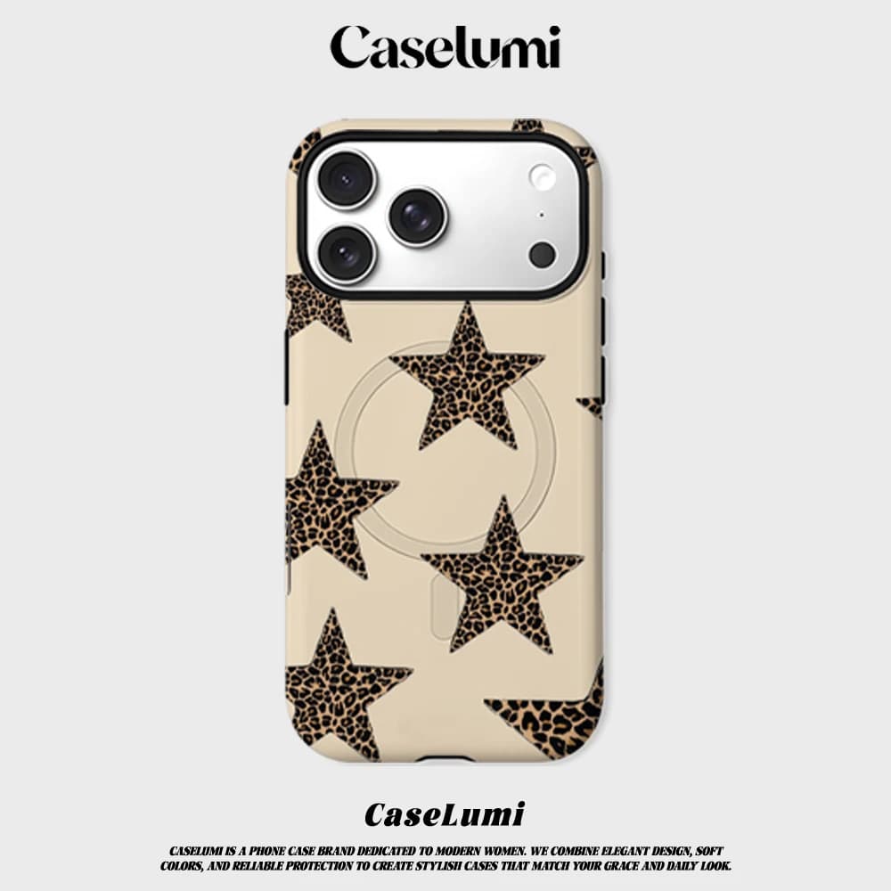 CaseLumi Matte Bumper For Magsafe Case For iPhone 17 16 15 14 Plus 13 Pro Max Shockproof Hard PC Leopard Print Stars Cover